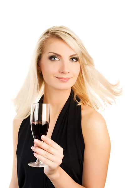 Mulher bonita com um copo de vinho tinto — Fotografia de Stock