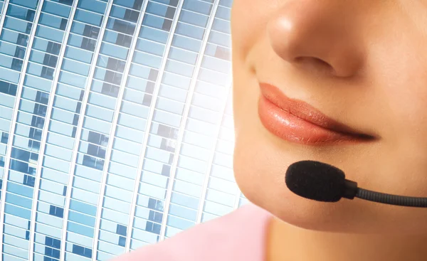 Vackra Hotline Operatör Med Headset — Stockfoto