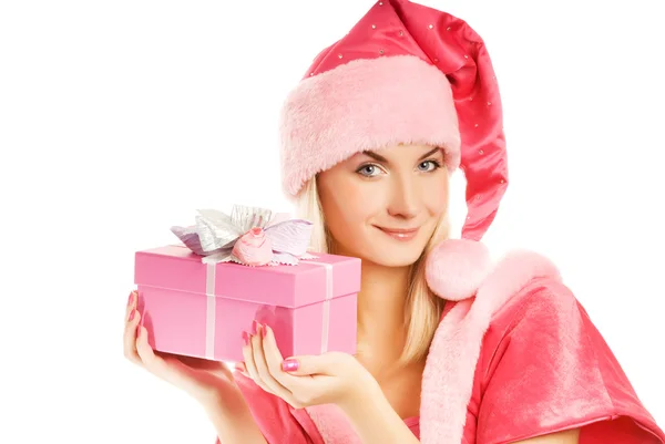 Vackra Fru Santa Med Presentförpackning — Stockfoto