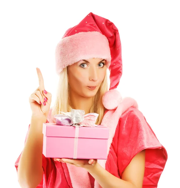 Mrs Santa Gift Box Has Idea — Stock Photo, Image