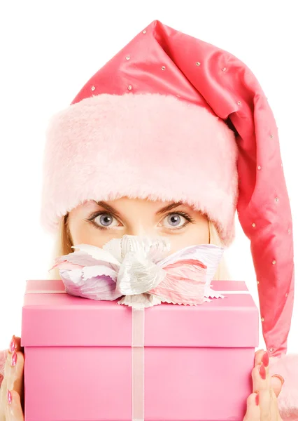 Beautiful Mrs Santa Gift Box — Stock Photo, Image