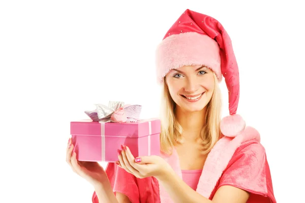 Красиві пані Санта з подарунковій коробці — стокове фото