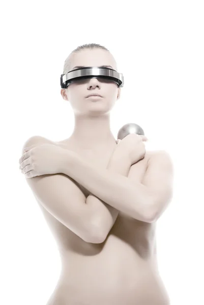 Beautiful Cyber Woman Isolated White Background Stock Image