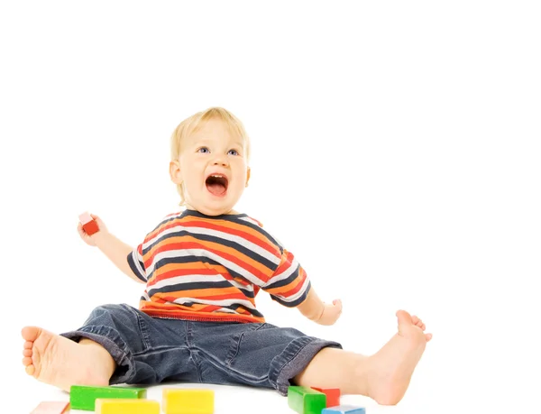 Mooie Jonge Kind Speelspel Geïsoleerd Witte Achtergrond — Stockfoto