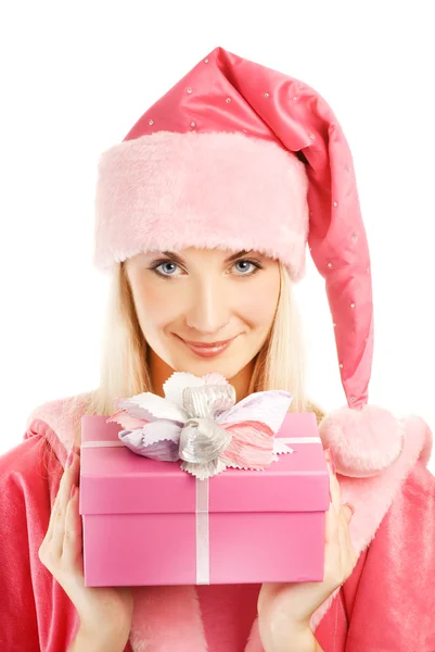 Vackra Fru Santa Med Presentförpackning — Stockfoto