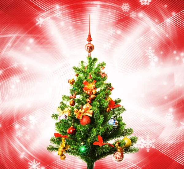 Χριστουγεννιάτικου Δέντρου Πάνω Από Αφηρημένη Κόκκινο Φόντο — Φωτογραφία Αρχείου