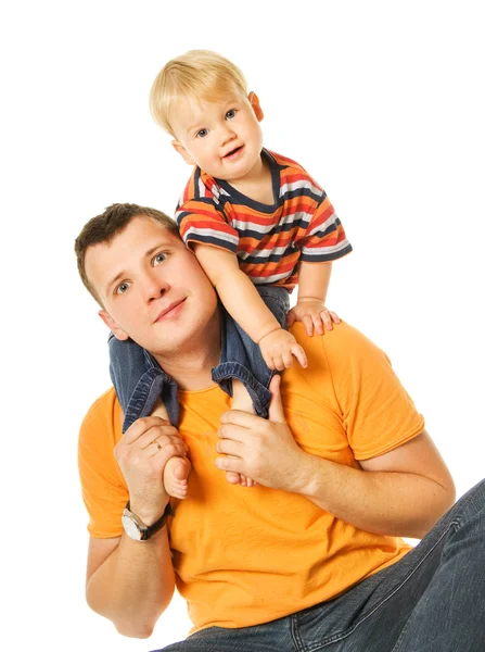 Otec a syn baví. izolované na bílém pozadí — Stock fotografie