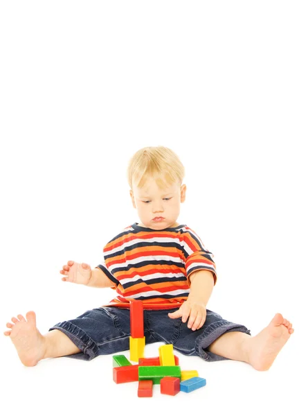 Красивый Маленький Ребенок Играет Интеллектуальную Игру Изолированный Белом Фоне — стоковое фото