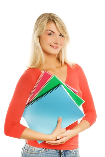 Attraktive Teenager Mädchen Mit Notizbüchern Auf Weißem Hintergrund — Stockfoto