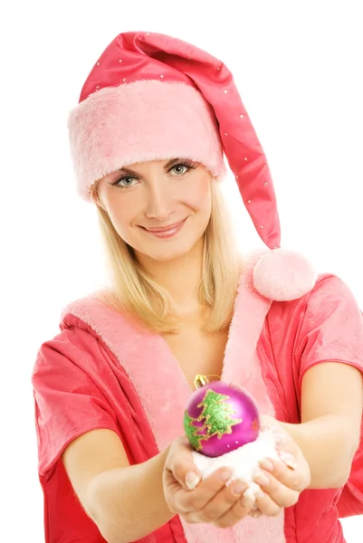 Schöne mrs. santa mit weihnachtsdekoration. An Pfingsten isoliert — Stockfoto