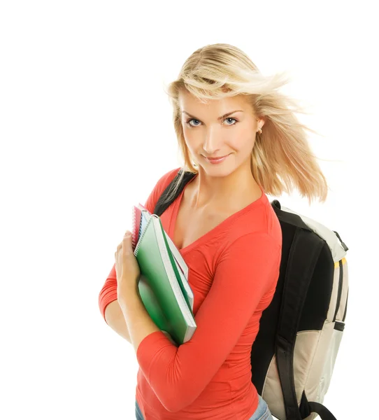 Atraktivní dospívající dívka s notebookem izolovaných na bílém backgro — Stock fotografie