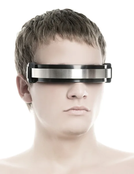 Schöner Cyber-Mann Gesicht isoliert auf weißem Hintergrund — Stockfoto