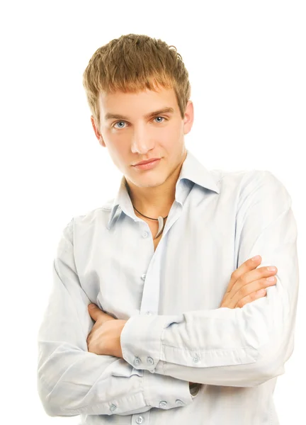 Csinos, fiatal férfi elszigetelt fehér background — Stock Fotó