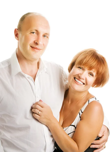 Middelbare Leeftijd Verliefde Paar Geïsoleerd Witte Achtergrond — Stockfoto