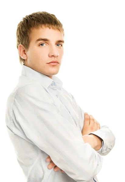 Csinos, fiatal férfi elszigetelt fehér background — Stock Fotó