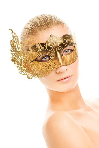 Härlig Ung Kvinna Med Carnival Mask Ansiktet — Stockfoto