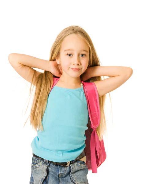 Молодая девушка с розовым рюкзаком — стоковое фото