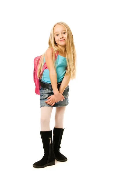 ピンクのバックパックで若い女の子 — ストック写真