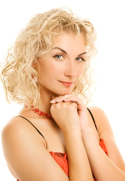 Piękna Młoda Kobieta Curl Włosów — Zdjęcie stockowe