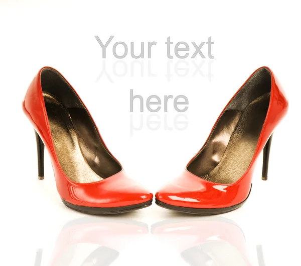 Стильные Красные Туфли Высоком Каблуке Белом Фоне — стоковое фото