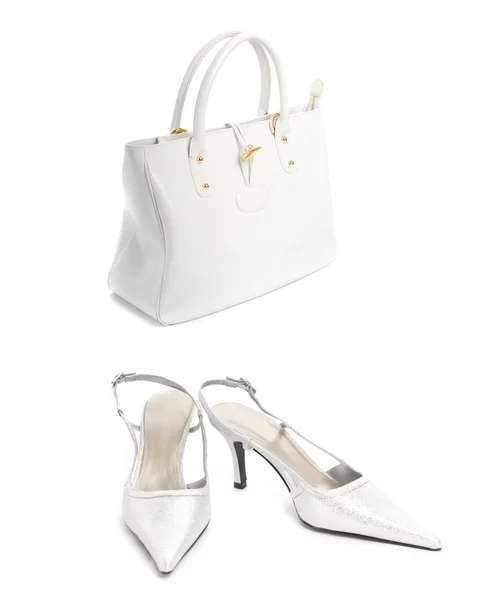 Kit di due articoli, scarpe sexy con tacco alto ed elegante le bianco — Foto Stock