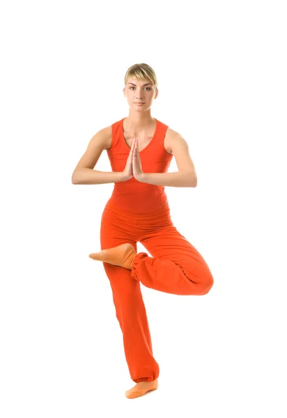 Vacker Ung Kvinna Som Gör Yoga Övning Isolerad Vit Bakgrund — Stockfoto