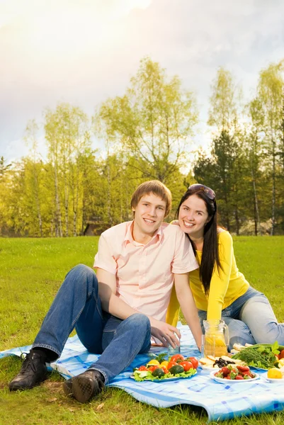 Junges Paar Beim Romantischen Picknick — Stockfoto