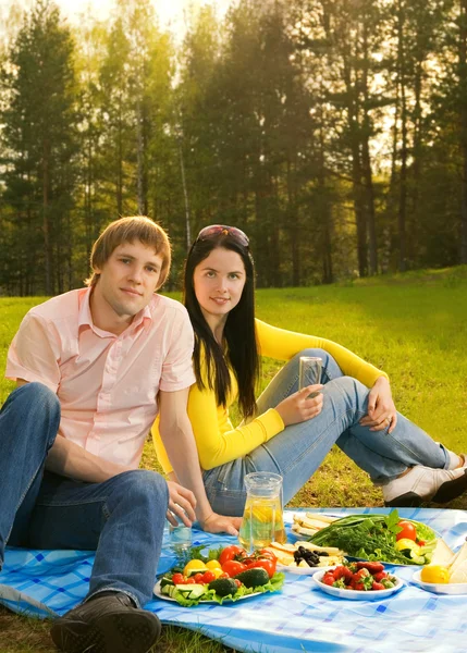 Junges Paar Beim Romantischen Picknick — Stockfoto