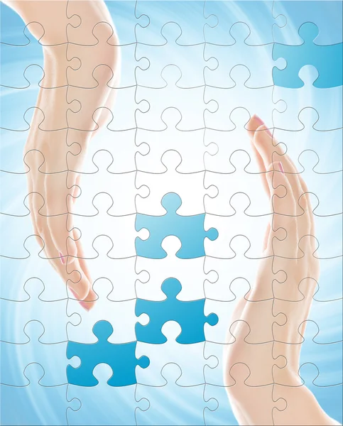 Stock image Two hands isolated over abstract background with puzzle effect