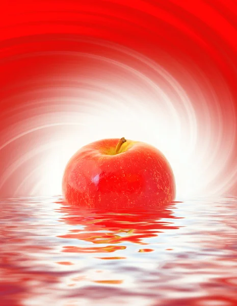 Czerwone Jabłko Odzwierciedlenie Renderowanym Wody — Zdjęcie stockowe