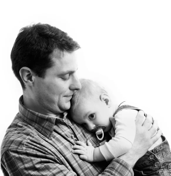 Vader met zijn kind geïsoleerd op witte achtergrond — Stockfoto