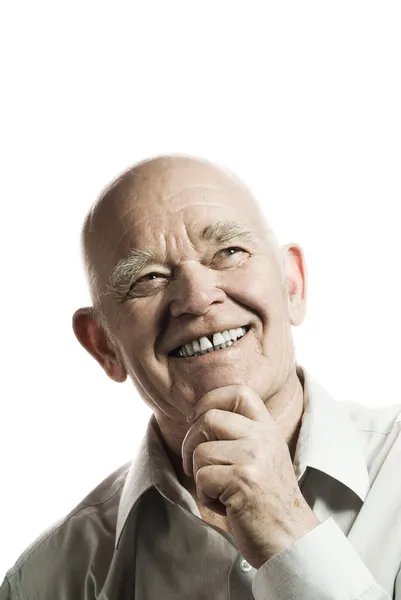 Beyaz Arka Plan Üzerinde Izole Mutlu Bir Yaşlı Adam — Stok fotoğraf