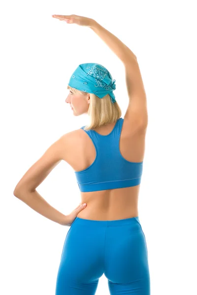 3.年轻女子单独做白种人背景的健身锻炼 — 图库照片