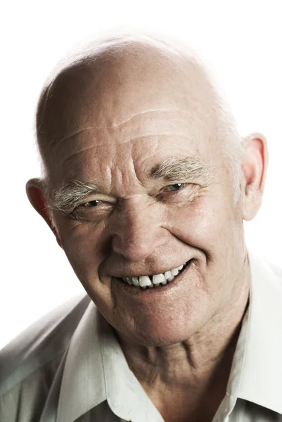 Beyaz arka plan üzerinde izole mutlu bir yaşlı adam — Stok fotoğraf