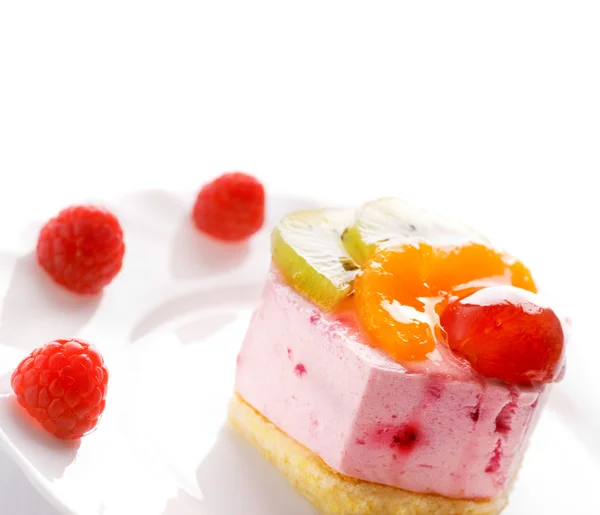 Tasty low-carorie fruit cake isolated on white background — Stock Photo, Image