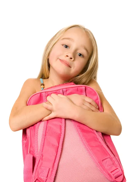 Νεαρό Κορίτσι Ένα Ροζ Σακίδιο — Φωτογραφία Αρχείου