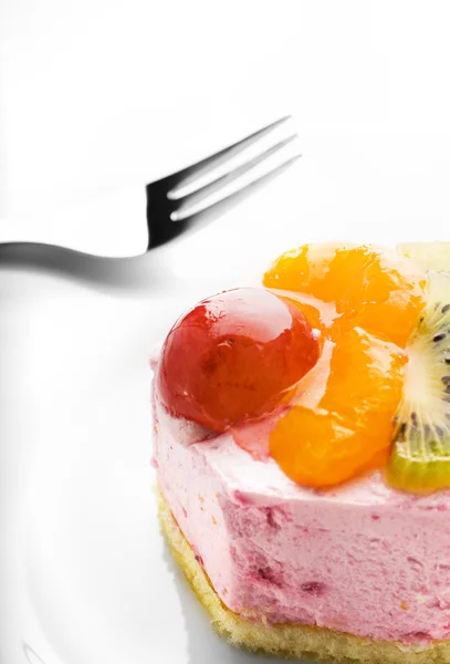 Tasty low-calorie fruit cake isolated on white background Stock Photo