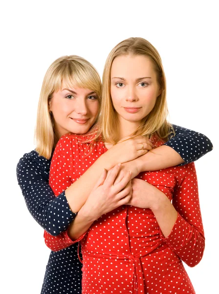 Twee Gelukkige Meisjes Geïsoleerd Witte Achtergrond — Stockfoto