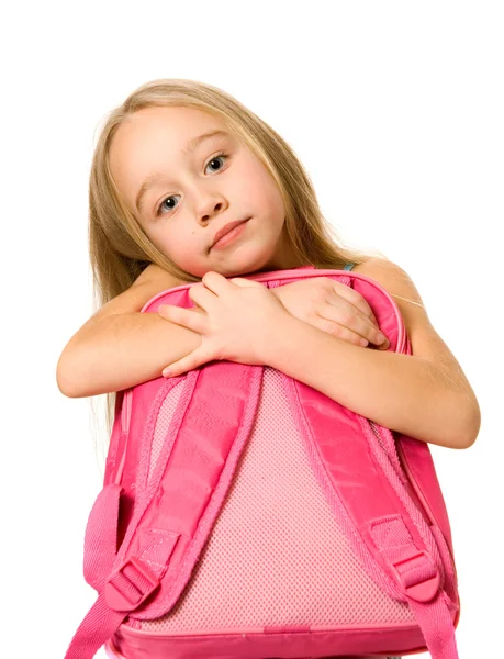 Menina jovem com uma mochila rosa — Fotografia de Stock