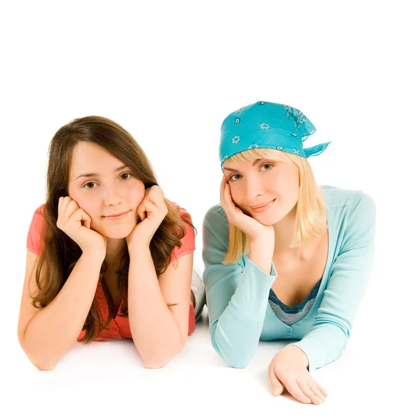 Two pretty teenage girls isolated on white background — Stock Photo, Image