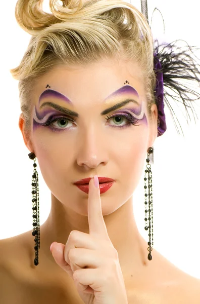 Hermosa Mujer Con Maquillaje Artístico Pide Guardar Silencio —  Fotos de Stock