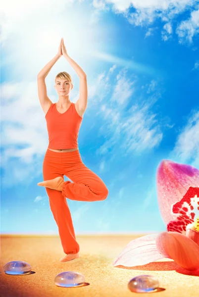 Junge Frau Praktiziert Yoga — Stockfoto