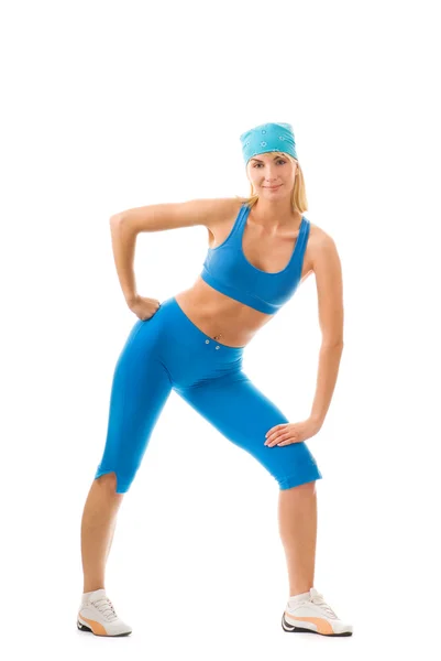 Vacker Ung Kvinna Gör Fitness Motion Isolerad Vit Bakgrund — Stockfoto