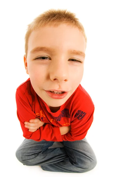 Смішний хлопчик ізольований на білому тлі — стокове фото