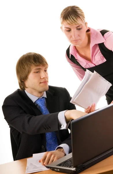 Boss with a secretary isolated on white background — Stock Photo, Image