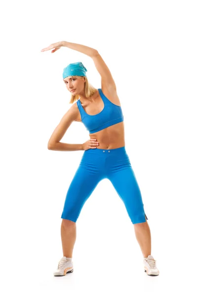 Mulher Bonita Fazendo Exercício Fitness Isolado Fundo Branco — Fotografia de Stock