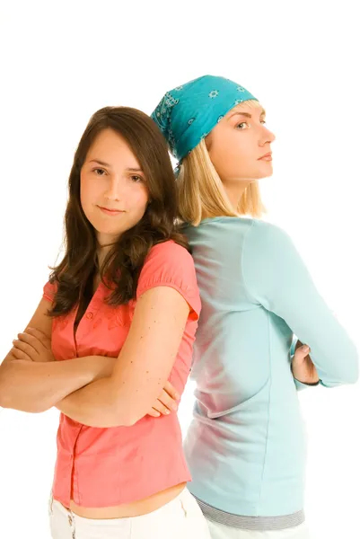 Two teenage girl in odds with each other — Stock Photo, Image