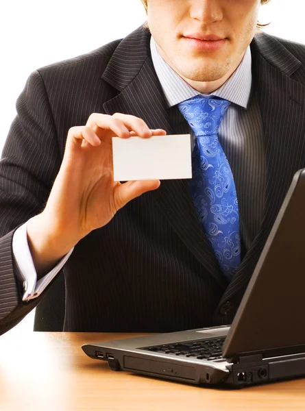 Business Man Holding Empty Card — Stock Photo, Image