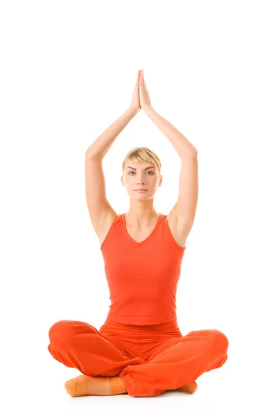 Vacker Ung Kvinna Som Gör Yoga Övning Isolerad Vit Bakgrund — Stockfoto