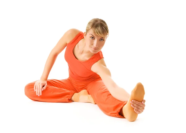 Beautiful Young Woman Doing Yoga Exercise Isolated White Background — Stock Photo, Image